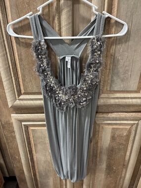 Studio Y Gray Beaded Floral Trim Mini Dress